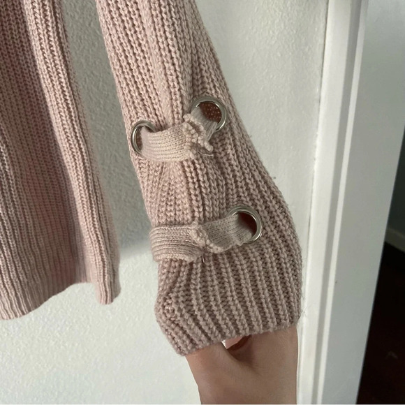 Lace Up Sweater Dusty Rose Pink Cozy Chunky Knit Medium Winter Fall Everyday - Picture 3 of 13